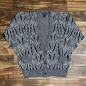 Vintage Nuovo New Forces Mens Large Button Cardigan Sweater Coogi Black Gray